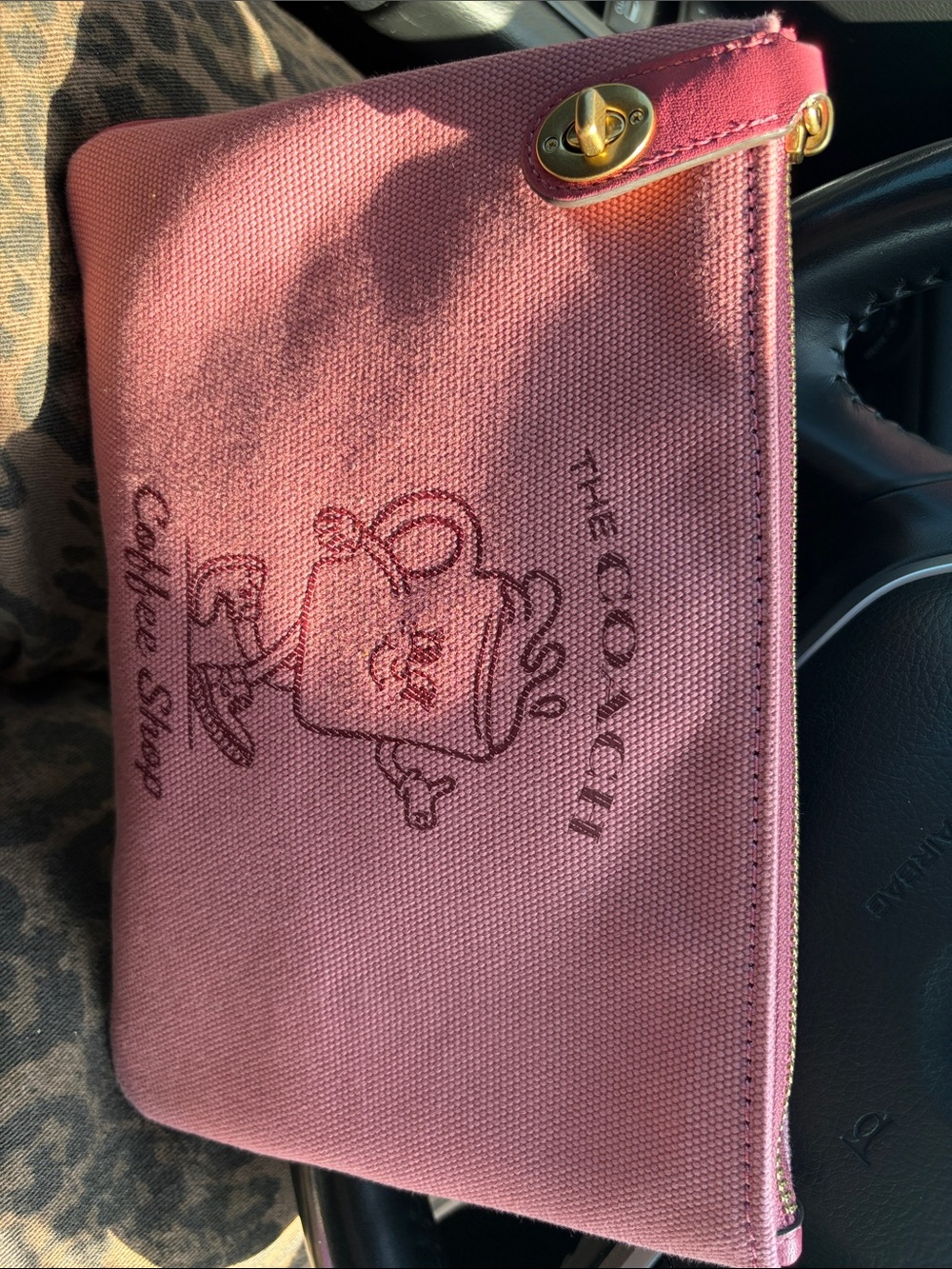Coach Pink Canvas Pouch with Coffee Cup Sketch